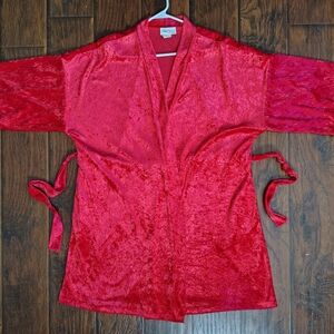 Vintage 80s Romance Du Jour California red crushed velvet robe size 2X